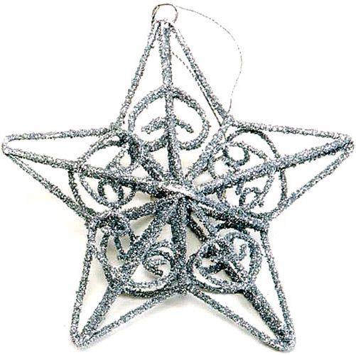 Tamanhos, Medidas e Dimensões do produto Estrela Aramada Purpurinada Prata 6cm - 1Unid - Importado