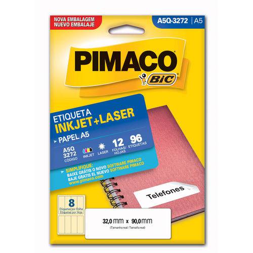 Tamanhos, Medidas e Dimensões do produto Etiqueta Adesiva Pimaco Inkjet + LASER A5 032 X 090 Mm 096 Un A5Q3272