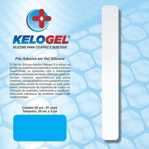 Tamanhos, Medidas e Dimensões do produto Placa Adesiva em Gel de Silicone Tratamento Queloide e Hipertrofia de Cicatriz 20cmx3cm - Kelogel
