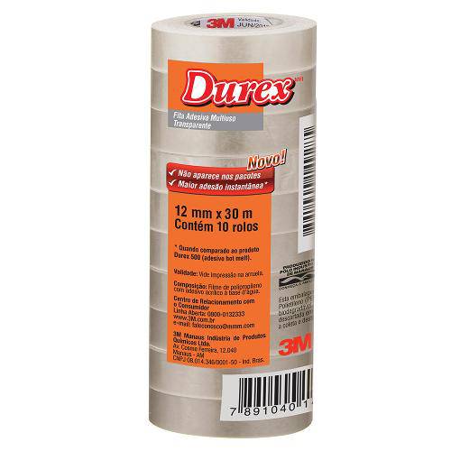 Tamanhos, Medidas e Dimensões do produto Fita Adesixa Durex Transparente 12 X 30 M | 10 Rolos - 3m