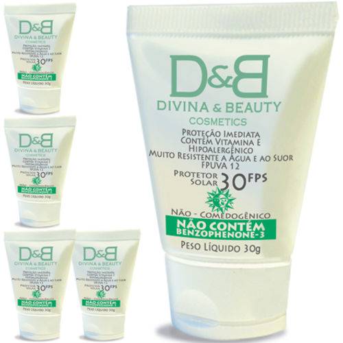 Tamanhos, Medidas e Dimensões do produto Five Divina & Beauty Protetor Solar Facial e Corporal FPS30 Vitamina e Hidratante 30g