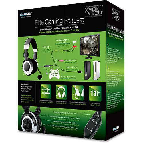 Tamanhos, Medidas e Dimensões do produto Fone de Ouvido Elite Gaming C/ Microfone P/ Xbox 360 - Dreamgear