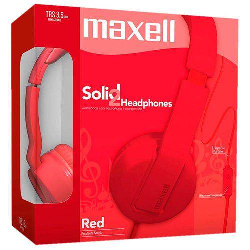 Tamanhos, Medidas e Dimensões do produto Fone de Ouvido Headphone Solid 2 Maxell - Microfone Fio Flat - Vermelho