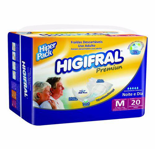 Tamanhos, Medidas e Dimensões do produto Fralda Geriátrica Higifral Premium Hiper Pack M - 20 Unidades