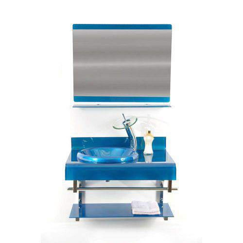 Tamanhos, Medidas e Dimensões do produto Gabinete de Vidro 70cm para Banheiro Espanha Azul Escuro