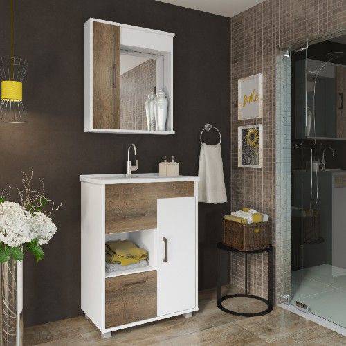 Tamanhos, Medidas e Dimensões do produto Gabinete para Banheiro com Pés Espelheira e Cuba Stein A46 57,5cm Branco/Monastrel