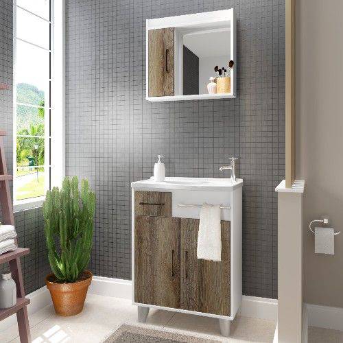Tamanhos, Medidas e Dimensões do produto Gabinete para Banheiro com Pés Espelheira e Cuba Stein S12 57,5cm Branco/Monastrel