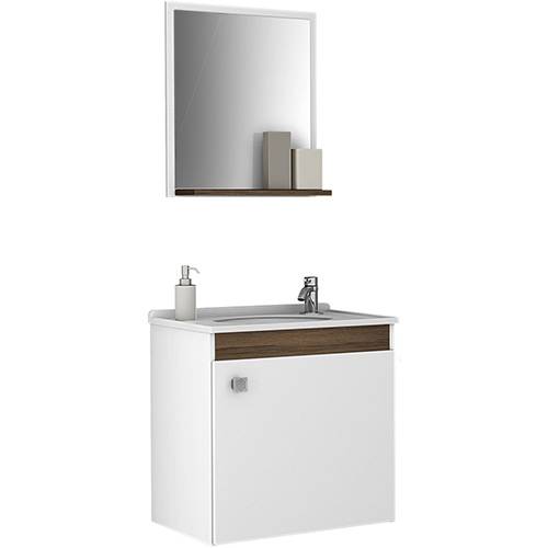 Tamanhos, Medidas e Dimensões do produto Gabinete para Banheiro com Pia e Espelheira Siena 1 Porta Branco/ Avelã - Móveis Bechara