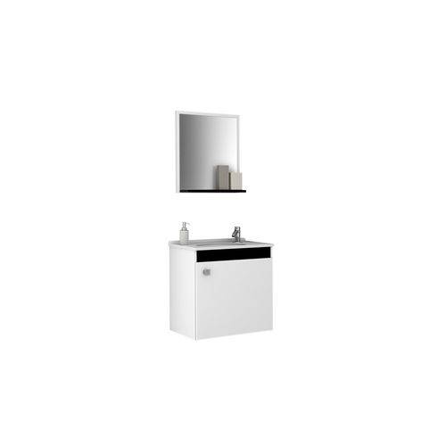 Tamanhos, Medidas e Dimensões do produto Gabinete para Banheiro com Pia e Espelheira Siena 1 Porta Branco/ Preto - Móveis Bechara