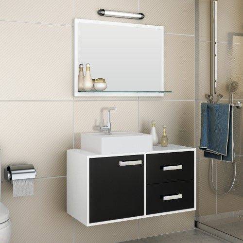 Tamanhos, Medidas e Dimensões do produto Gabinete para Banheiro Suspenso com Espelheira e Cuba Belizze Ideal 80cm Branco/Preto