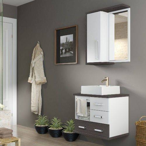 Tamanhos, Medidas e Dimensões do produto Gabinete para Banheiro Suspenso com Espelheira e Cuba Stein A26 60,5cm Branco/Sheffíeld