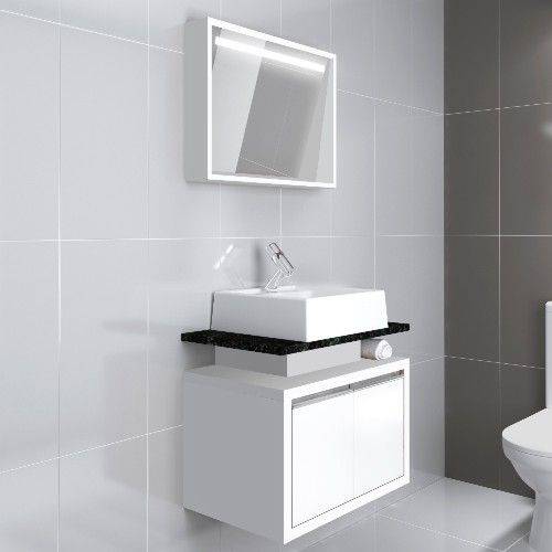 Tamanhos, Medidas e Dimensões do produto Gabinete para Banheiro Suspenso com Espelheira Tampo de Granito e Cuba Gaam Duna Pietra 60Cm Branco