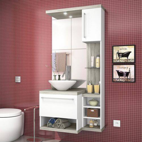 Tamanhos, Medidas e Dimensões do produto Gabinete Suspenso Sem Cuba com Espelheira para Banheiro Arezzo Celta Móveis Nogal Griss/Branco