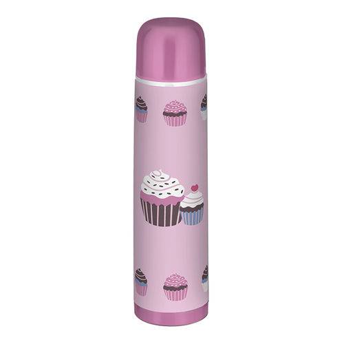 Tamanhos, Medidas e Dimensões do produto Garrafa Térmica 1 Litro Aço Inox Estampada Lilas Rosa Cupcake Fácil de Limpar