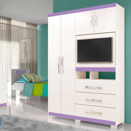 Tamanhos, Medidas e Dimensões do produto Guarda Roupa 4 Portas Viena Flex Color com Espelho Moval Branco Azul Lilas Rosa