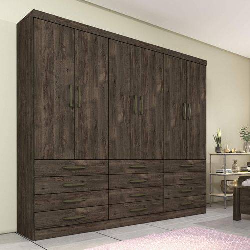 Tamanhos, Medidas e Dimensões do produto Guarda Roupa Casal 6 Portas 12 Gavetas Atlanta Tcil Móveis Cumaru Rustic