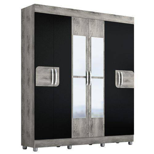 Tamanhos, Medidas e Dimensões do produto Guarda Roupa Casal com Espelho 6 Portas Maysa ACP Móveis Cinza/Preto