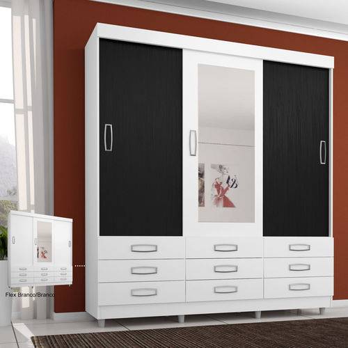 Tamanhos, Medidas e Dimensões do produto Guarda-roupa Casal com Espelho 3 Portas 4900 Araplac Branco/preto