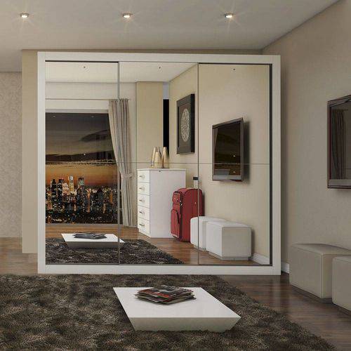Tamanhos, Medidas e Dimensões do produto Guarda Roupa Casal com Espelho 3 Portas Flórida Siena Móveis Branco