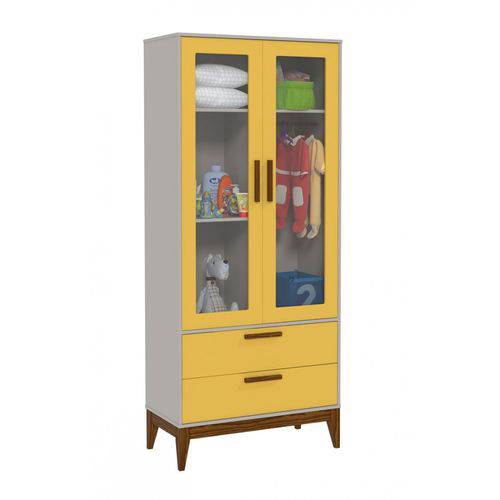 Tamanhos, Medidas e Dimensões do produto Guarda Roupa Nature Glass 2 Portas Cinza com Amarelo e Eco Wood - Matic Móveis