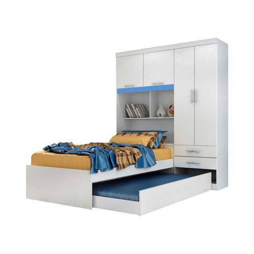 Tamanhos, Medidas e Dimensões do produto Guarda Roupa/Roupeiro Modulado Solteiro 4 Portas com Bicama Branco/Azul Fusion Moverama