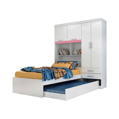 Tamanhos, Medidas e Dimensões do produto Guarda Roupa/Roupeiro Modulado Solteiro 4 Portas com Bicama Branco/Rosa Fusion Moverama