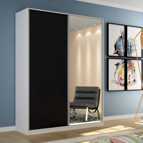 Tamanhos, Medidas e Dimensões do produto Guarda Roupa Solteiro com Espelho 2 Portas de Correr Terrazo Reis & Bueno Branco/Preto
