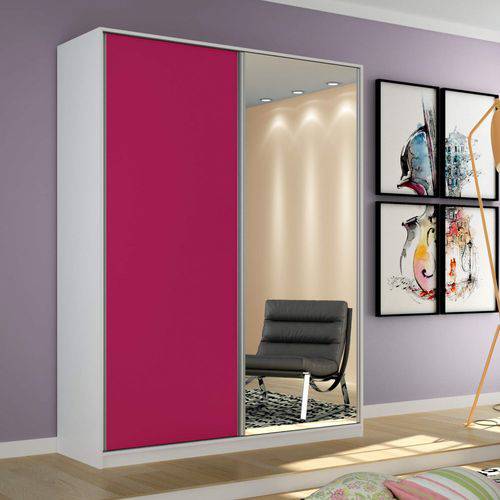 Tamanhos, Medidas e Dimensões do produto Guarda Roupa Solteiro com Espelho 2 Portas de Correr Terrazo Reis & Bueno Branco/Rosa