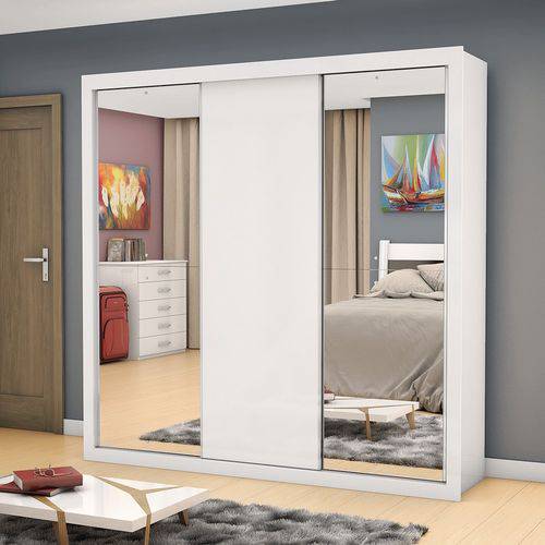 Tamanhos, Medidas e Dimensões do produto Guarda-Roupa Viena 3 Portas de Correr com Espelho Branco - Mezzanine By At.home