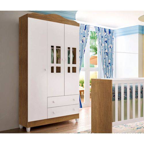 Tamanhos, Medidas e Dimensões do produto Guarda-Roupas Infantil 3 Portas Ariel Branco Fosco/Amadeirado Rústico Carolina Baby