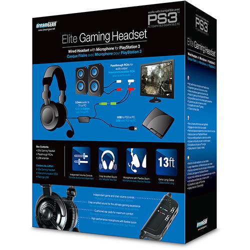 Tamanhos, Medidas e Dimensões do produto Headset Elite Gaming com Microfone P/ PS3 - Dreamgear