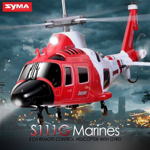 Tamanhos, Medidas e Dimensões do produto Helicóptero Syma S111G 3 Canais, Luz de Led, Controle Remoto, Ubs, Vermelho, Guarda Costeira