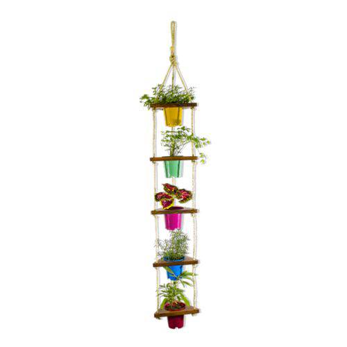 Tamanhos, Medidas e Dimensões do produto Horta Suspensa Madeira Tratada - Horta em Casa - Vasos Plástico Coloridos 120cm X 22cm