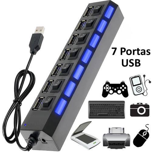 Tamanhos, Medidas e Dimensões do produto Hub USB 7 Portas 2.0 LED Indicador 480 Mbps PRETO CBRN01125