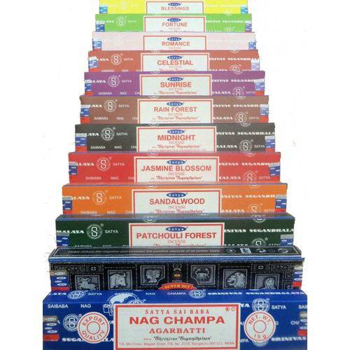 Tamanhos, Medidas e Dimensões do produto Incenso Nag Champa Satya Aromas Mistos Caixa 12 Aromas