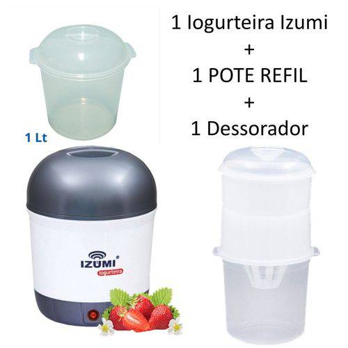 Tamanhos, Medidas e Dimensões do produto Iogurteira Elétrica Cinza Izumi Bivolt 1 Litro + Dessorador para Iogurte Grego + Pote Refil