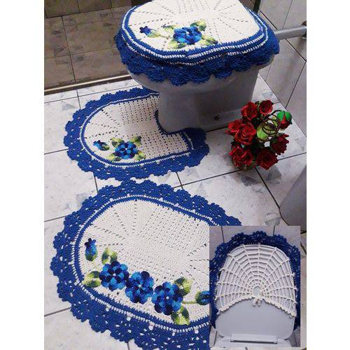 Tamanhos, Medidas e Dimensões do produto Jogo de Banheiro Maravilha Cor Cru e Azul com Flores JB104