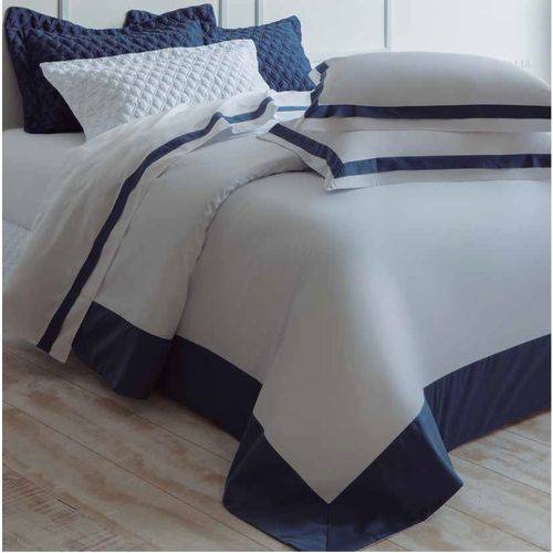 Tamanhos, Medidas e Dimensões do produto Jogo de Cama Casal 300 Fios 4 Peças Cetim - Duvet Branco com Azul Naturalle Fashion