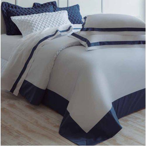 Tamanhos, Medidas e Dimensões do produto Jogo de Cama King 300 Fios 4 Peças Cetim - Duvet Branco com Azul Naturalle Fashion