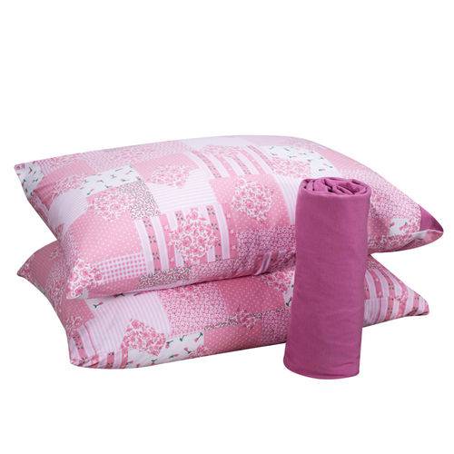 Tamanhos, Medidas e Dimensões do produto Jogo de Cama King Malha Flower Rosa 3 Peças - ShopCama