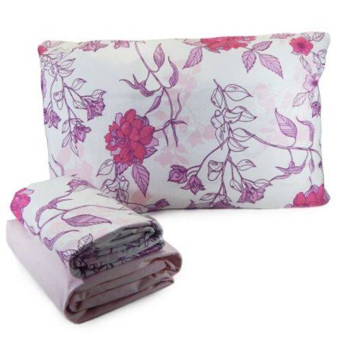 Tamanhos, Medidas e Dimensões do produto Jogo de Cama King Size 4 Peças - Percal 180 Fios - 100% Algodão - Premium Linea - Floral Rosa