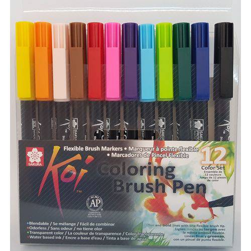 Tamanhos, Medidas e Dimensões do produto Jogo de Pincel Caneta Brush Pen com 12 Cores Koi - Sakura