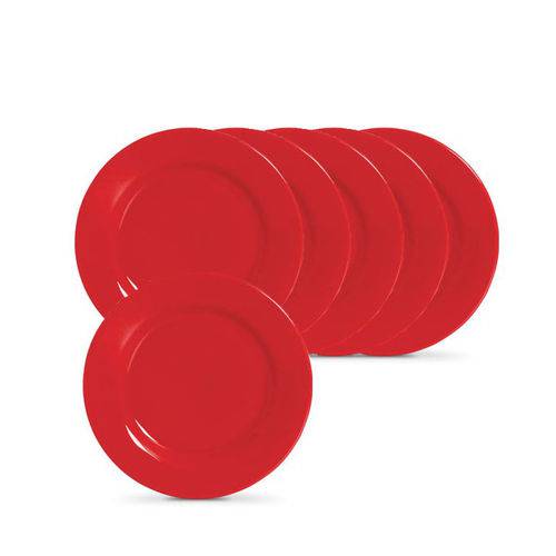 Tamanhos, Medidas e Dimensões do produto Jogo de Prato Raso Conjunto 6 Peças Vermelho Ceramica