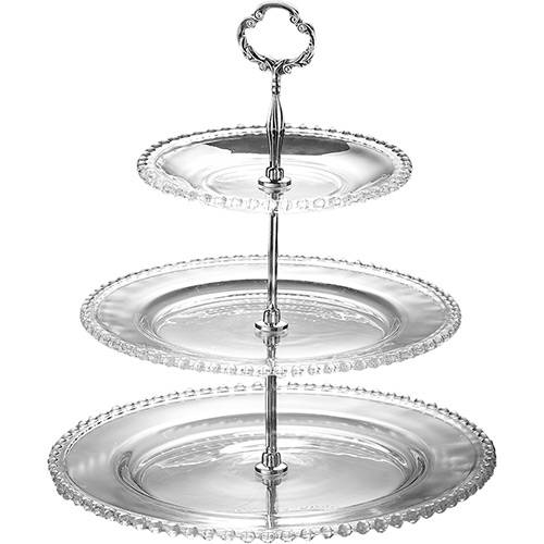 Tamanhos, Medidas e Dimensões do produto Jogo de Pratos Cristal Pearl Silver com Suporte 31,5cm 34,5cm 3 Peças - Rojemac