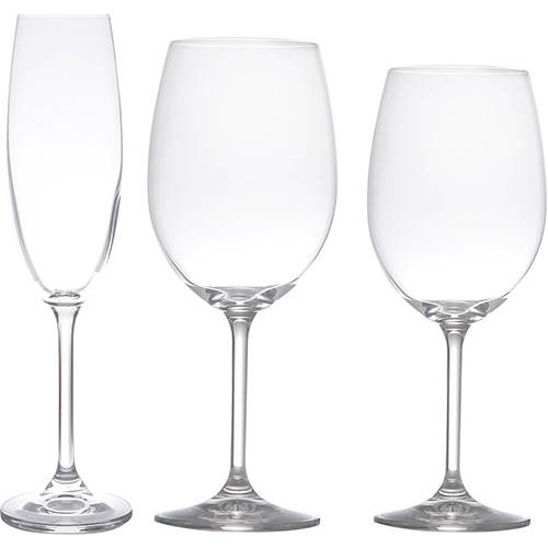 Tamanhos, Medidas e Dimensões do produto Jogo de Taças para Champagne 220ml Água 580ml e Vinho 450ml 18 Peças - Cristal Bohemia