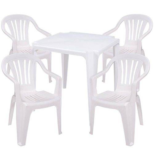 Tamanhos, Medidas e Dimensões do produto Jogo Mesa 4 Cadeiras Brancas Bela Vista Plástico Empilháveis