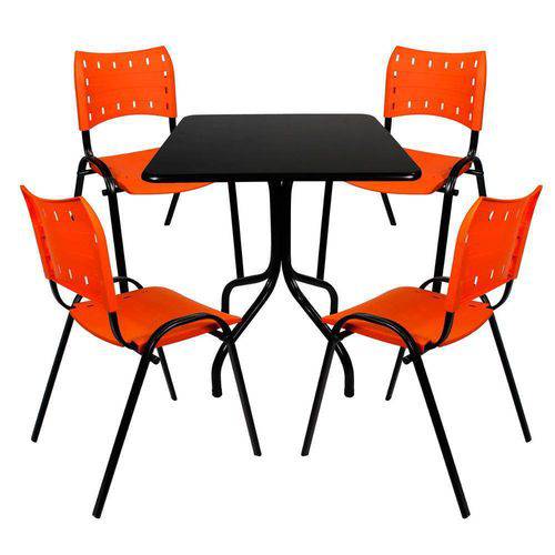 Tamanhos, Medidas e Dimensões do produto Jogo Mesa Fixa 70por70 Tampo Preto 4 Cadeiras Laranja Plástico