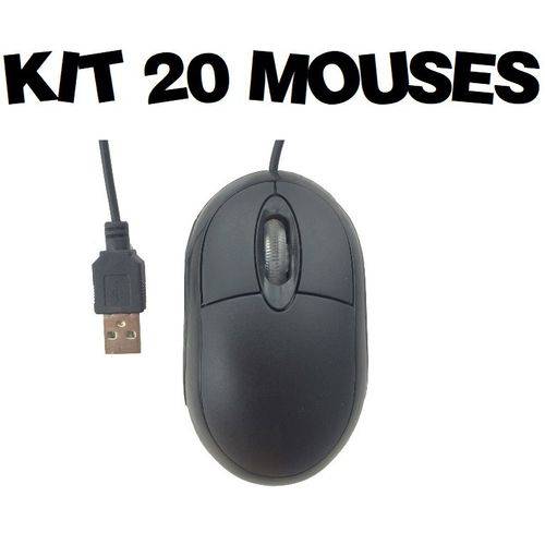 Tamanhos, Medidas e Dimensões do produto Kit 20 Mouses Óptico Standart USB P/ Notebook e Pc Windows Preto Caixas Individuais