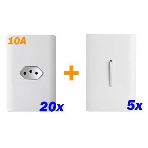 Tamanhos, Medidas e Dimensões do produto Kit 20 Tomadas 10A + 5 Interruptores Simples - Dicompel Novara