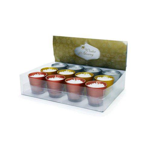 Tamanhos, Medidas e Dimensões do produto Kit 12 Velas Copo Vidro Ouro Prata Rose Jogo com 12 Peças 6,5 X 6,5 Cm Rosa